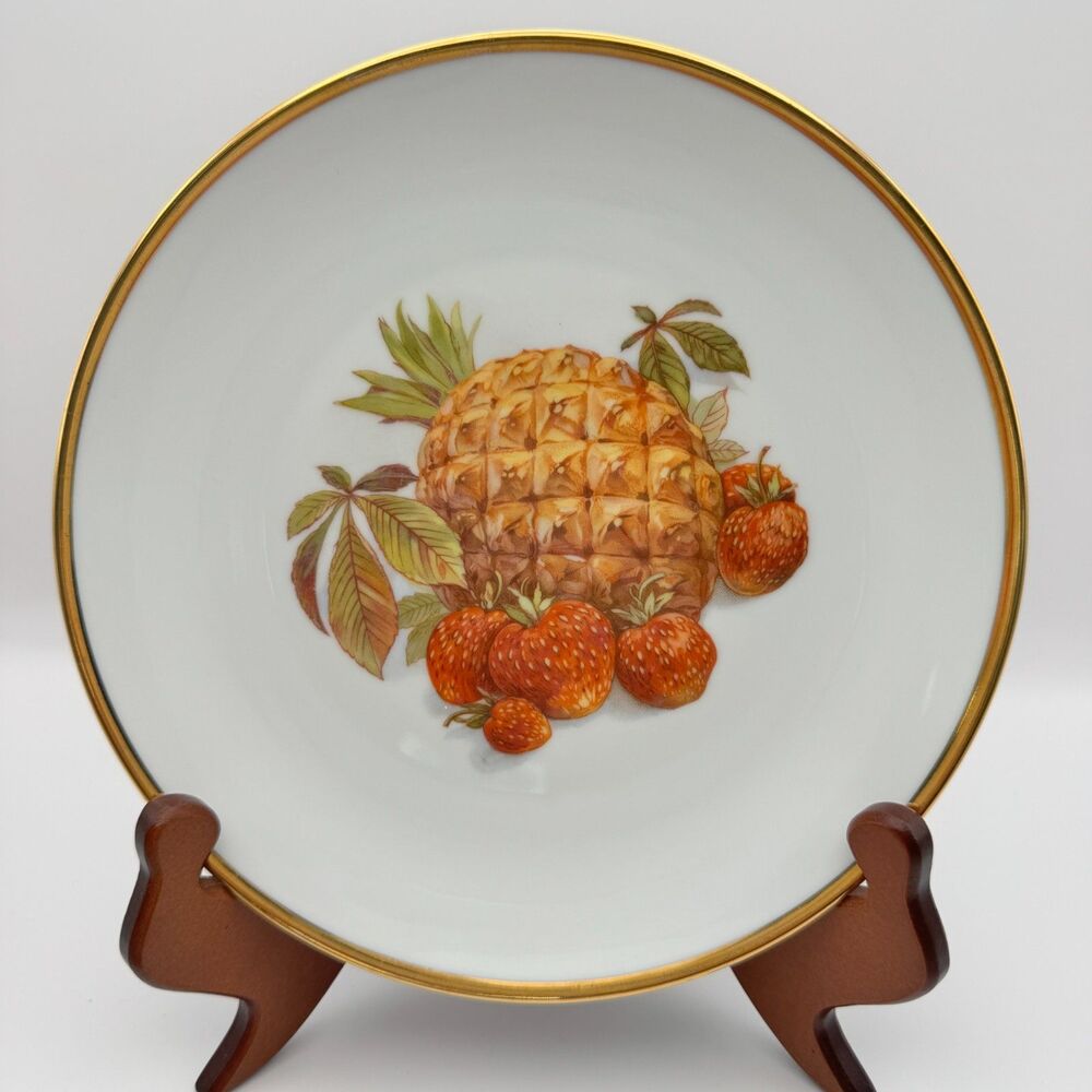 Vintage Bavarian Gold Rim Fruit Plates Set of 4|Hand-Painted Dessert Plates